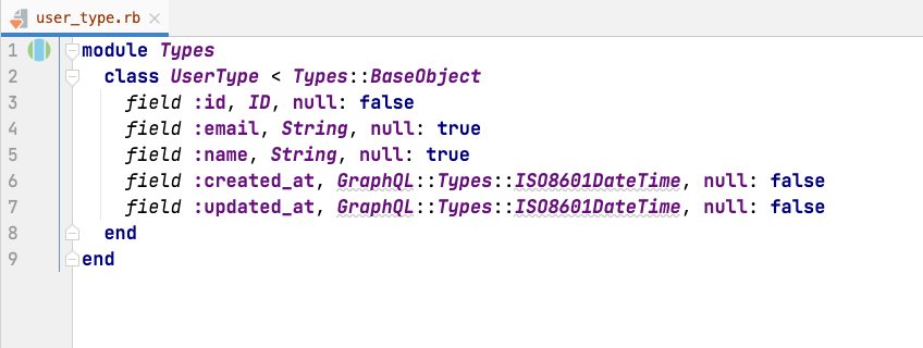 GraphQL example type definition